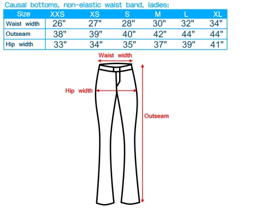 Work Pants Size Chart Singapore